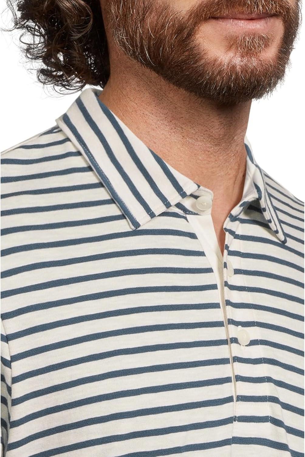 image:imageFaherty Mens Sunwashed TShirt PoloIvory Breton Stripe