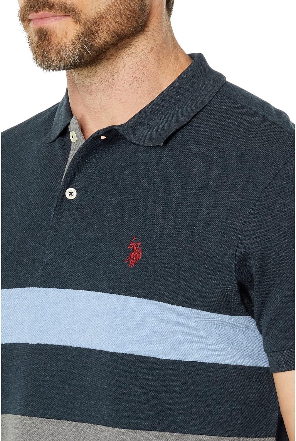 image:imageUS POLO ASSN Slim Fit Striped Chest Knit ShirtPeacoat Heather