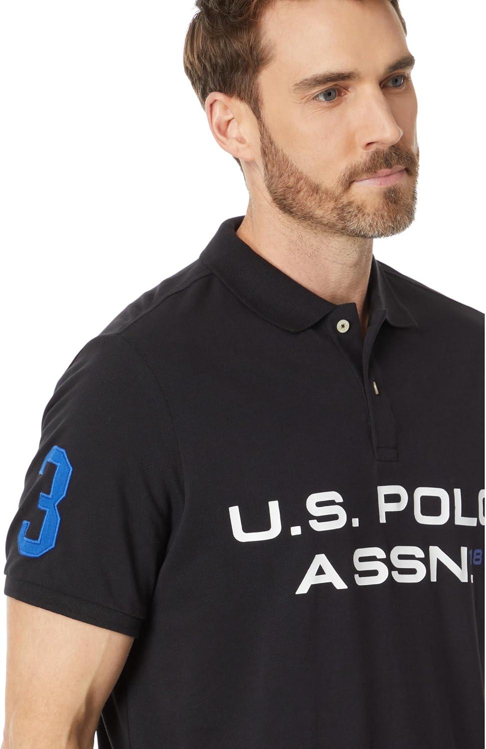 image:imageUS POLO ASSN mens Short Sleeve Printed Chest Pique Polo ShirtBlack