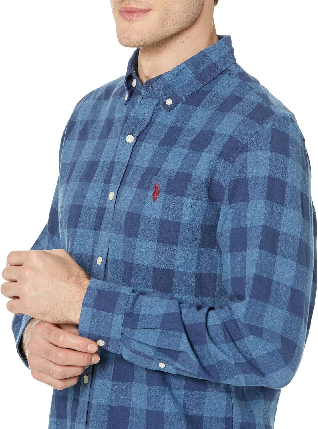 image:imageUS Polo Assn Long Sleeve Slim Fit Buffalo Plaid Woven Shirt Rinse Blue Heather SMRinse Blue Heather