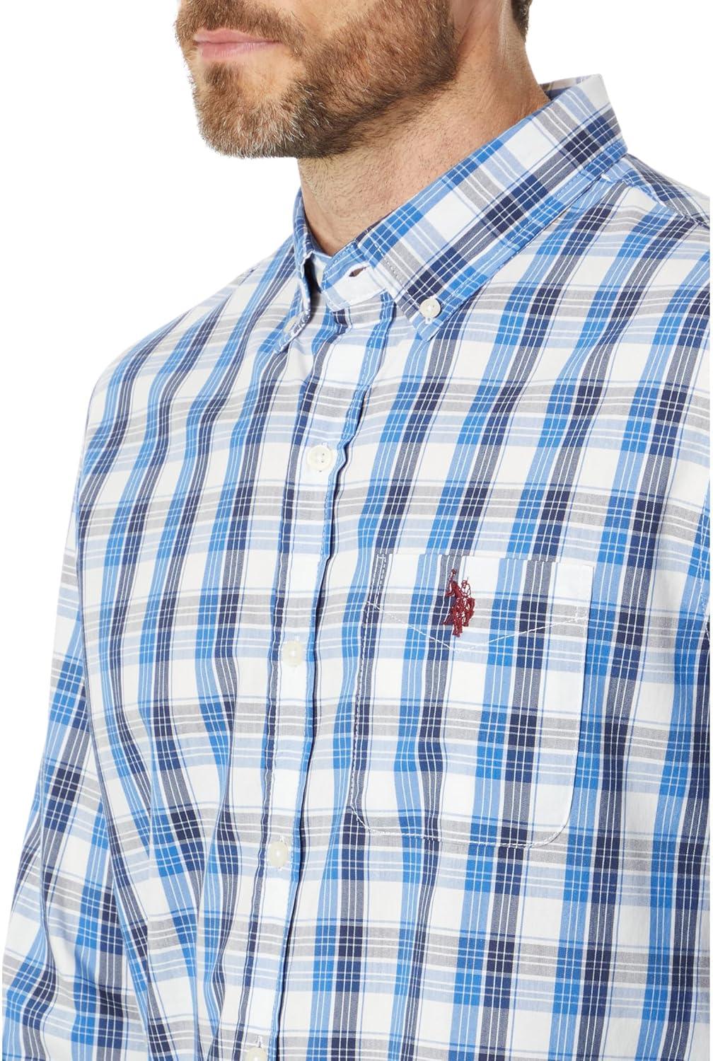 image:imageUS Polo Assn Long Sleeve YarnDye Stretch Plaid Woven Shirt Classic Navy SM