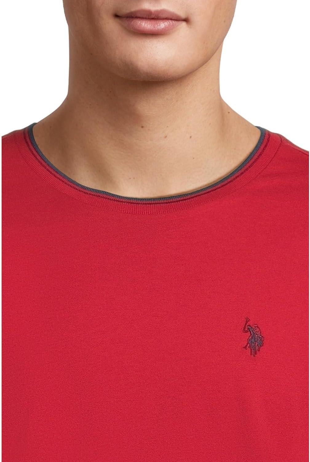 image:imageUS Polo Assn Mens Short Sleeve Crew Neck Yarndye Collar Tipped Jersey TeeCanoe Red