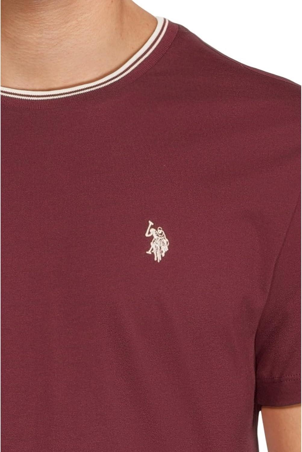 image:imageUS Polo Assn Mens Short Sleeve Crew Neck Yarndye Collar Tipped Jersey TeeMaroon Fall