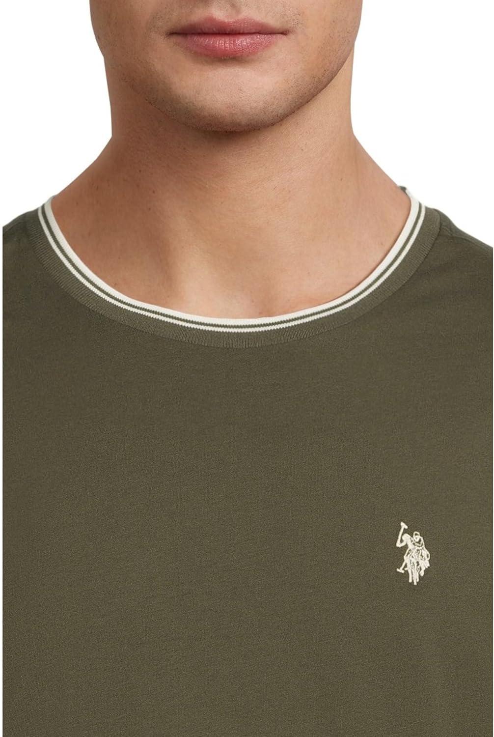 image:imageUS Polo Assn Mens Short Sleeve Crew Neck Yarndye Collar Tipped Jersey TeeOlive Trail