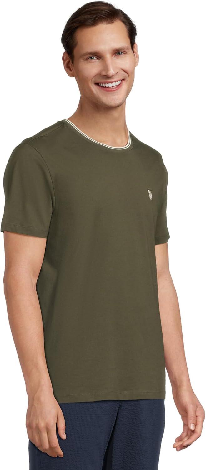 image:imageUS Polo Assn Mens Short Sleeve Crew Neck Yarndye Collar Tipped Jersey TeeOlive Trail
