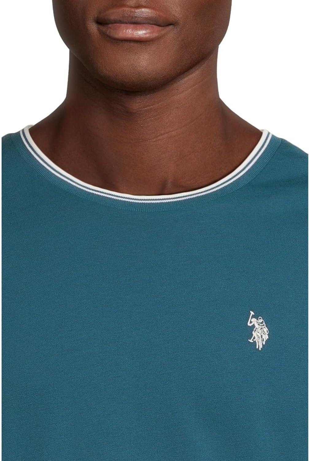 image:imageUS Polo Assn Mens Short Sleeve Crew Neck Yarndye Collar Tipped Jersey TeeTeal River