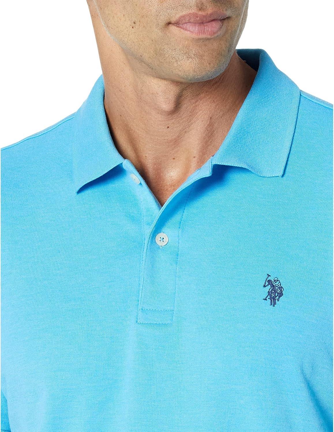 image:imageUS Polo Assn Mens Solid Short Sleeve Interlock Polo Shirt Golf Shirts for Men Business Casual PolosBlue Fin Heather