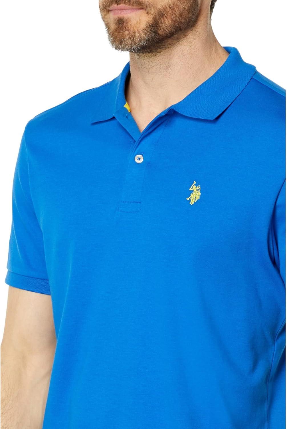 image:imageUS Polo Assn Mens Solid Short Sleeve Interlock Polo Shirt Golf Shirts for Men Business Casual PolosBritish Blue
