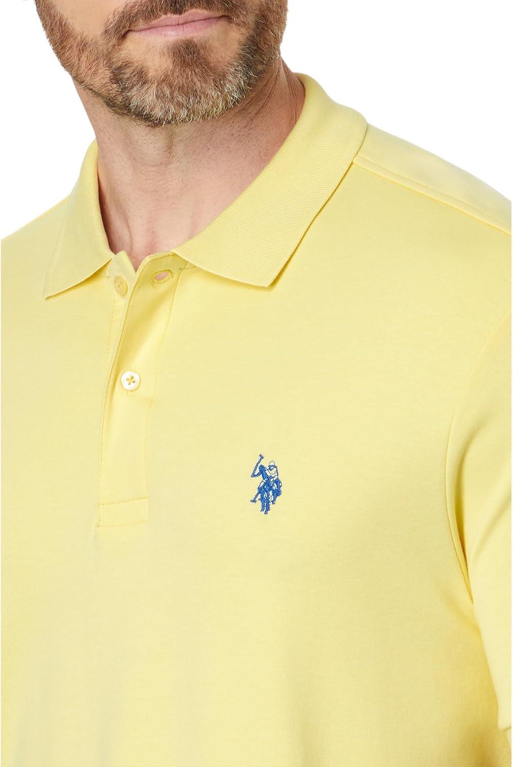 image:imageUS Polo Assn Mens Solid Short Sleeve Interlock Polo Shirt Golf Shirts for Men Business Casual PolosCalifornia Yellow