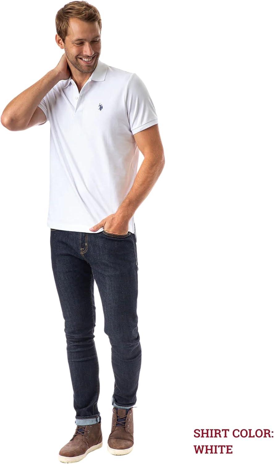 image:imageUS Polo Assn Mens Solid Short Sleeve Interlock Polo Shirt Golf Shirts for Men Business Casual PolosClassic NavyWhiteEngine Red