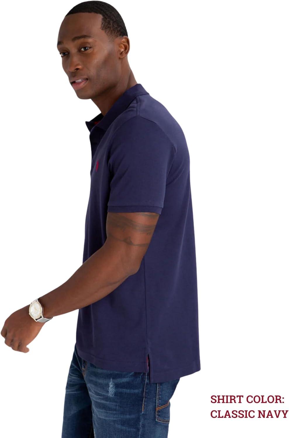 image:imageUS Polo Assn Mens Solid Short Sleeve Interlock Polo Shirt Golf Shirts for Men Business Casual PolosClassic NavyWhiteEngine Red