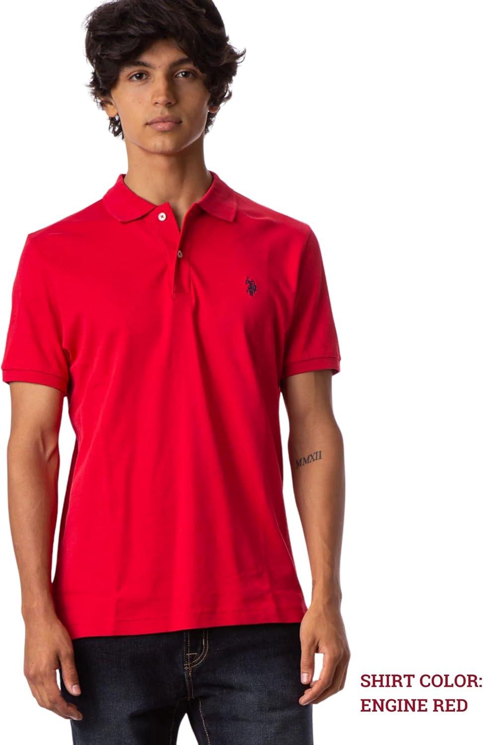 image:imageUS Polo Assn Mens Solid Short Sleeve Interlock Polo Shirt Golf Shirts for Men Business Casual PolosClassic NavyWhiteEngine Red
