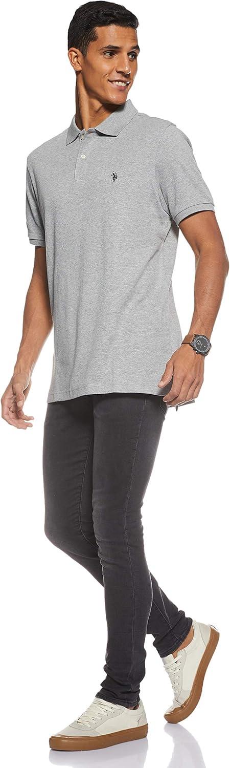 image:imageUS Polo Assn Mens Solid Short Sleeve Interlock Polo Shirt Golf Shirts for Men Business Casual PolosHeather Gray