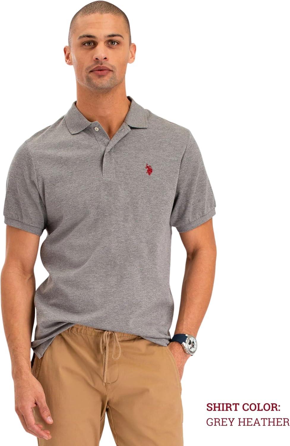 image:imageUS Polo Assn Mens Solid Short Sleeve Interlock Polo Shirt Golf Shirts for Men Business Casual PolosHeather GreyWhiteBlack