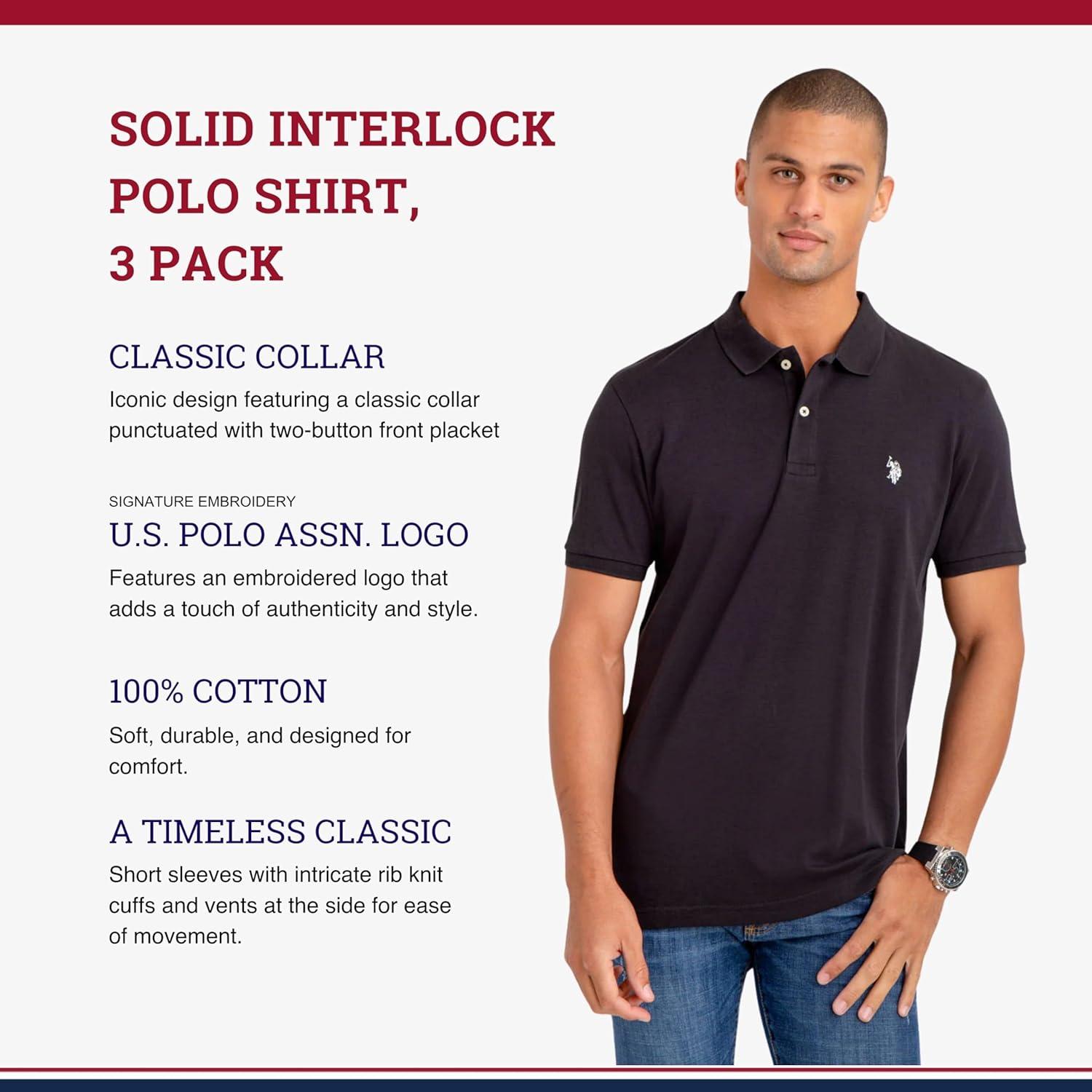image:imageUS Polo Assn Mens Solid Short Sleeve Interlock Polo Shirt Golf Shirts for Men Business Casual PolosHeather GreyWhiteBlack