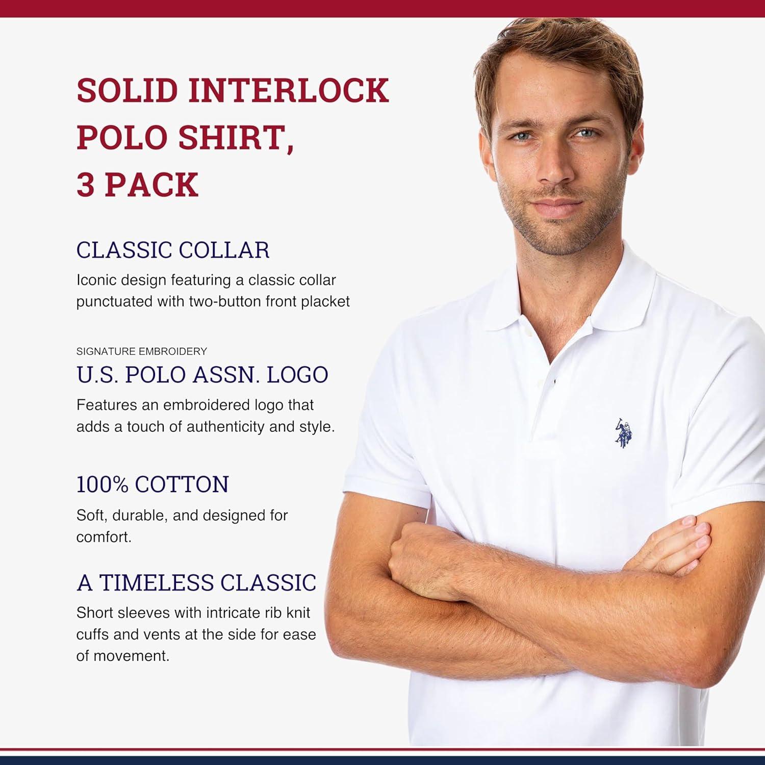 image:imageUS Polo Assn Mens Solid Short Sleeve Interlock Polo Shirt Golf Shirts for Men Business Casual PolosHeather GreyWhiteClassic Navy