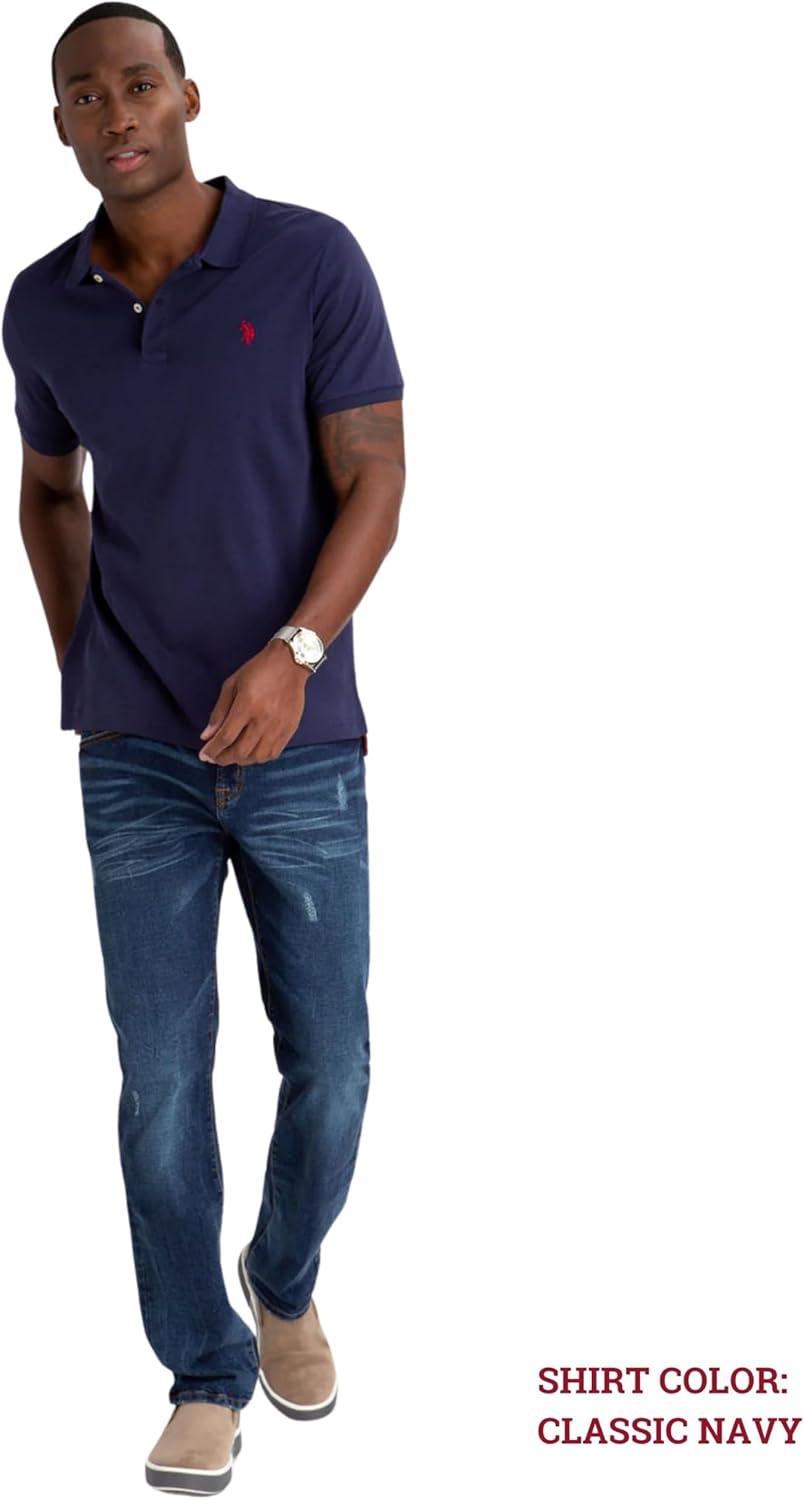 image:imageUS Polo Assn Mens Solid Short Sleeve Interlock Polo Shirt Golf Shirts for Men Business Casual PolosHeather GreyWhiteClassic Navy