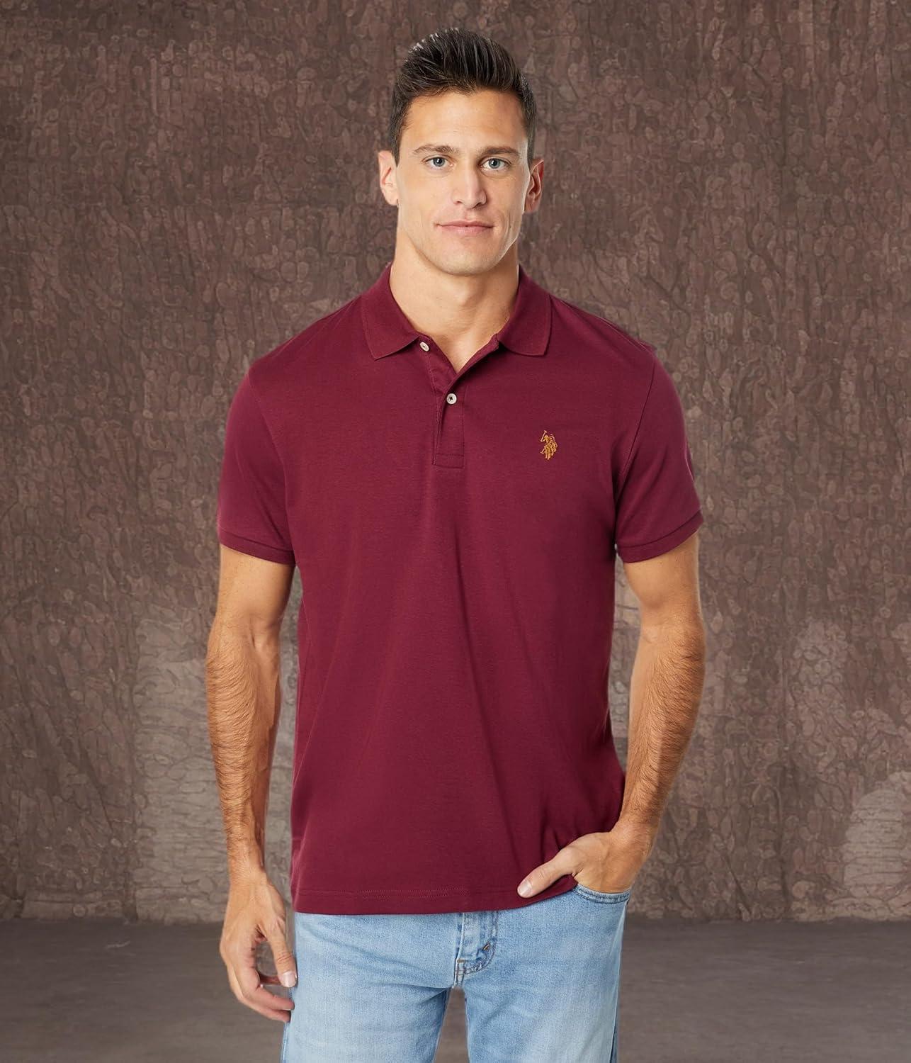 image:imageUS Polo Assn Mens Solid Short Sleeve Interlock Polo Shirt Golf Shirts for Men Business Casual PolosMaroon Fall