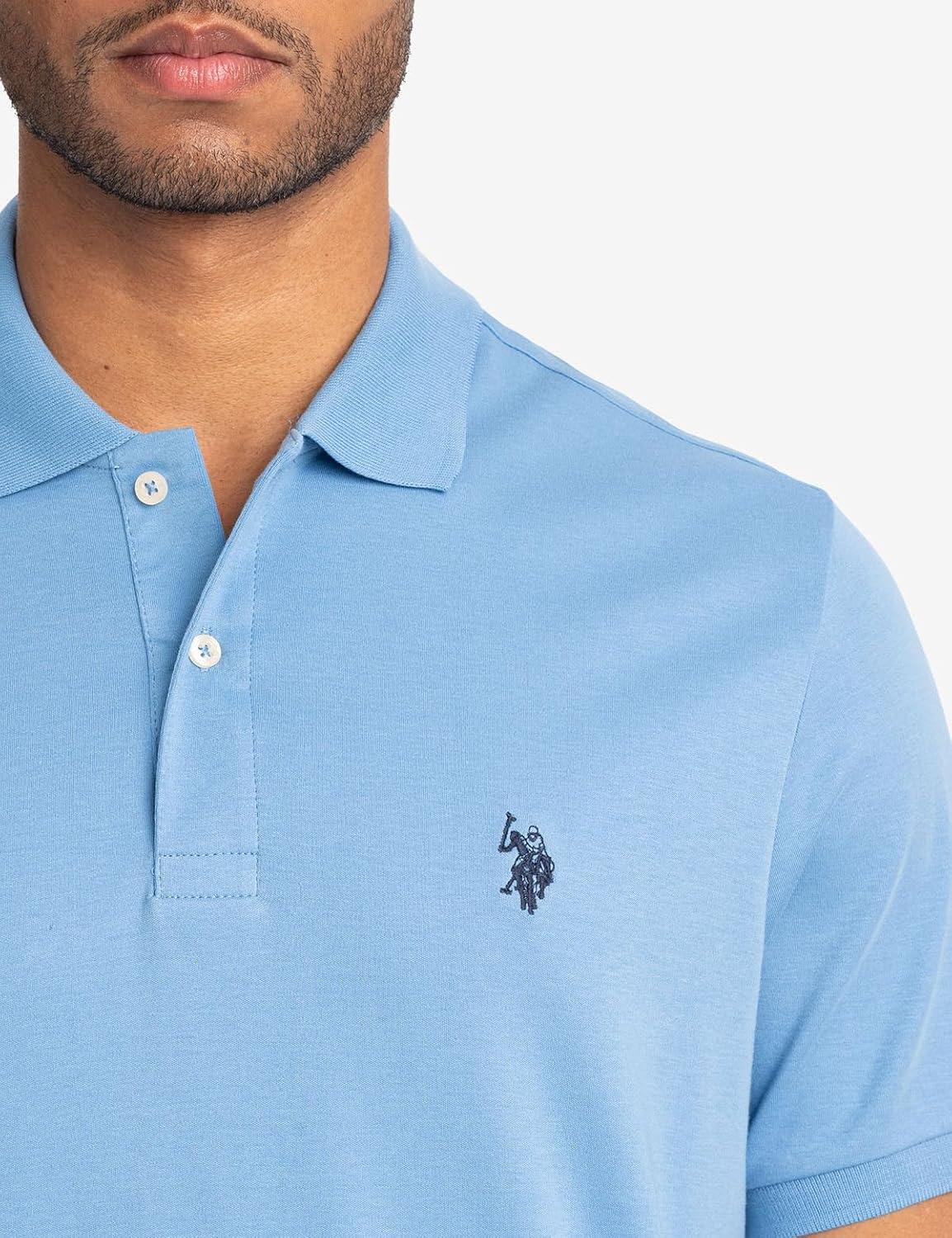 image:imageUS Polo Assn Mens Solid Short Sleeve Interlock Polo Shirt Golf Shirts for Men Business Casual PolosOceanside Blue