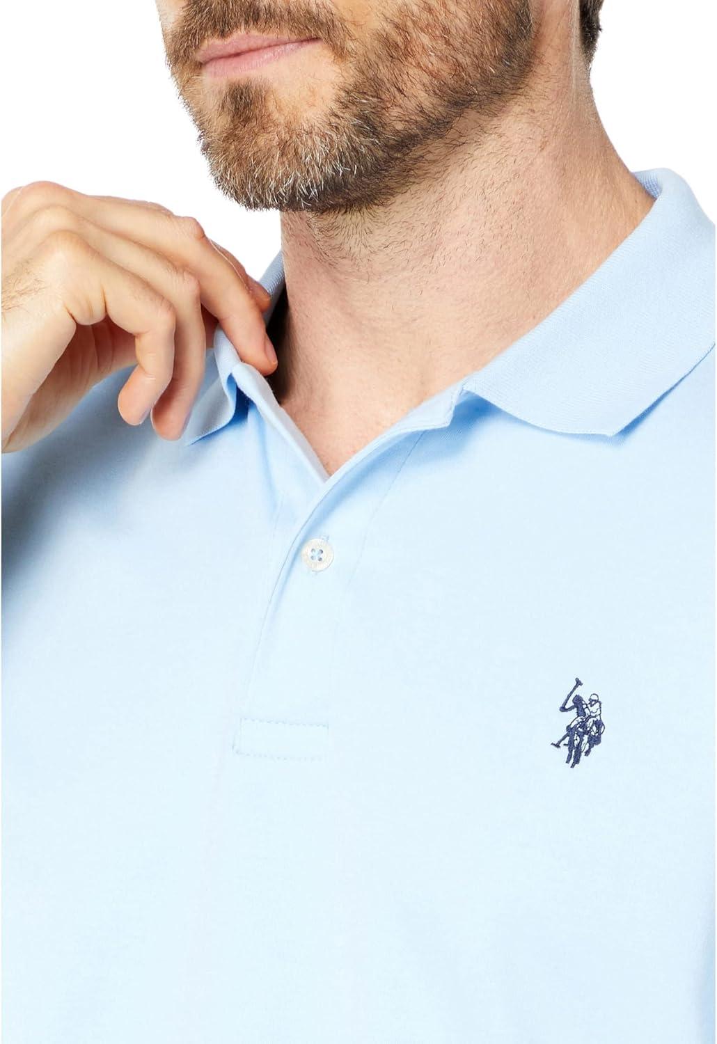 image:imageUS Polo Assn Mens Solid Short Sleeve Interlock Polo Shirt Golf Shirts for Men Business Casual PolosOpen Air Blue