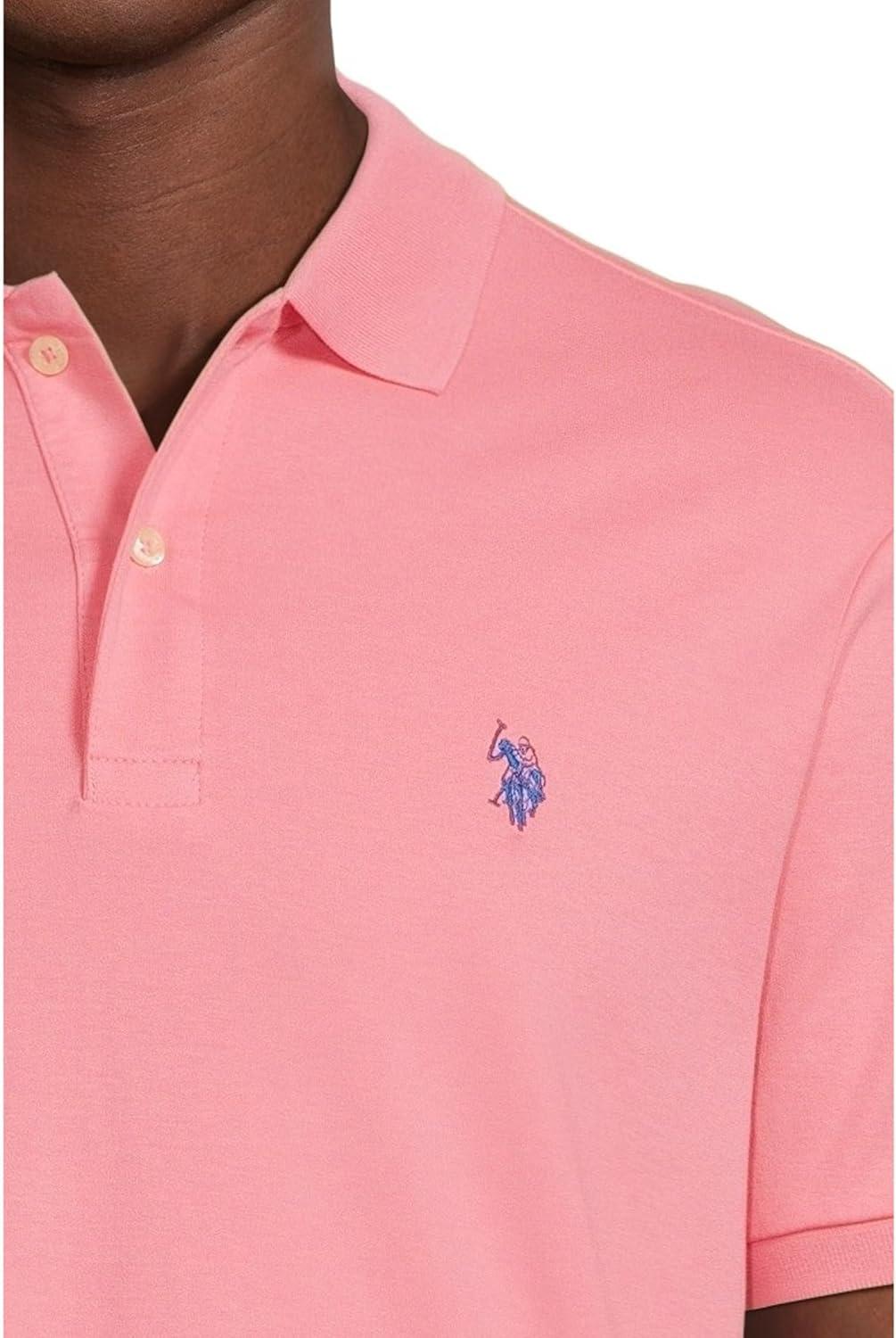 image:imageUS Polo Assn Mens Solid Short Sleeve Interlock Polo Shirt Golf Shirts for Men Business Casual PolosPink Movement
