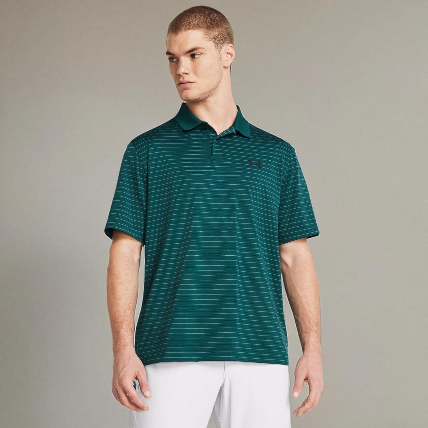 image:imageUnder Armour UnisexAdult Mens Ua Matchplay Stripe PoloHydro Teal Circuit Teal Black