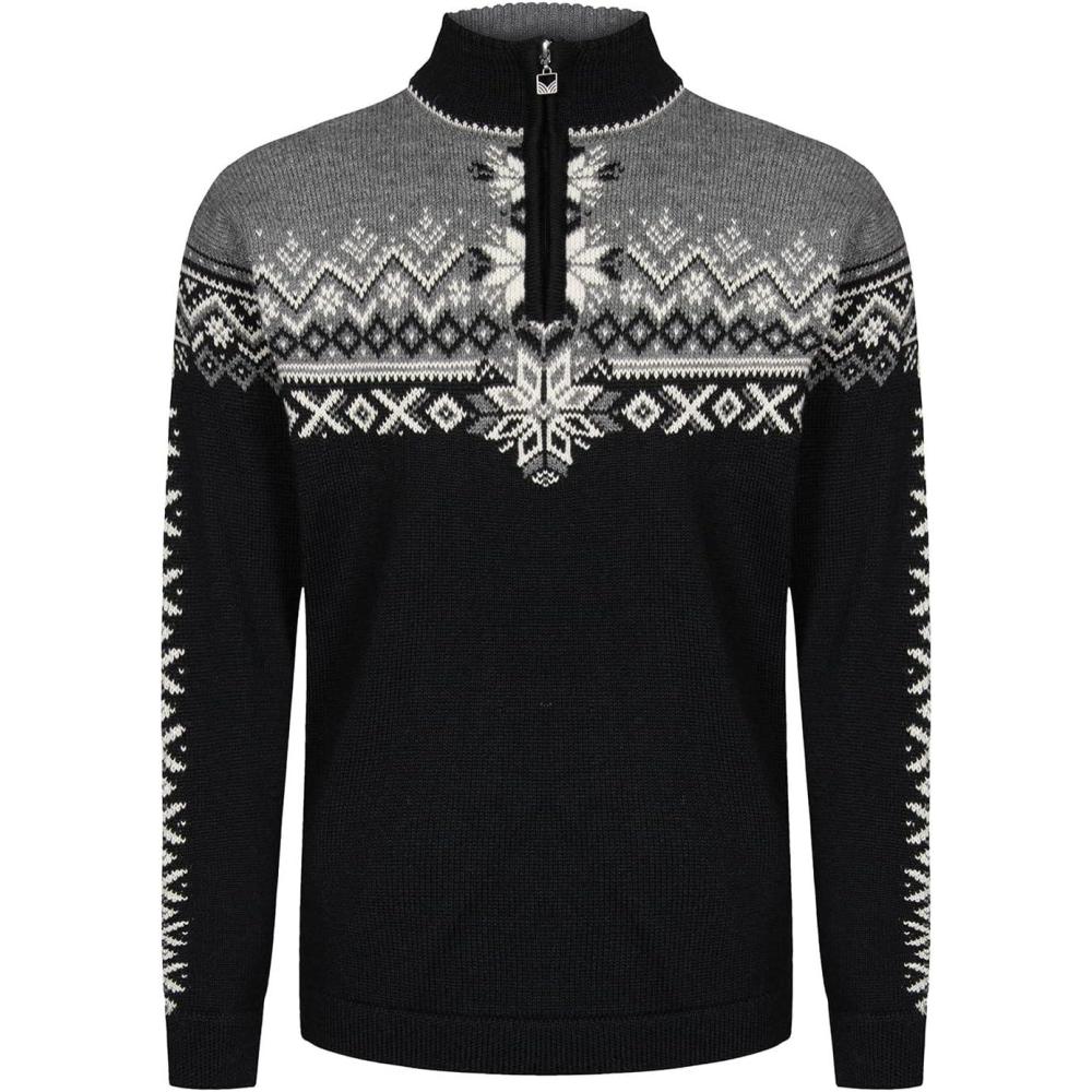 image:imageDale of Norway 140th Anniversary Mens Sweater 100 Lightweight Wool Ski Sweater Mens Sweaters and PulloversBlack Smoke Offwhite