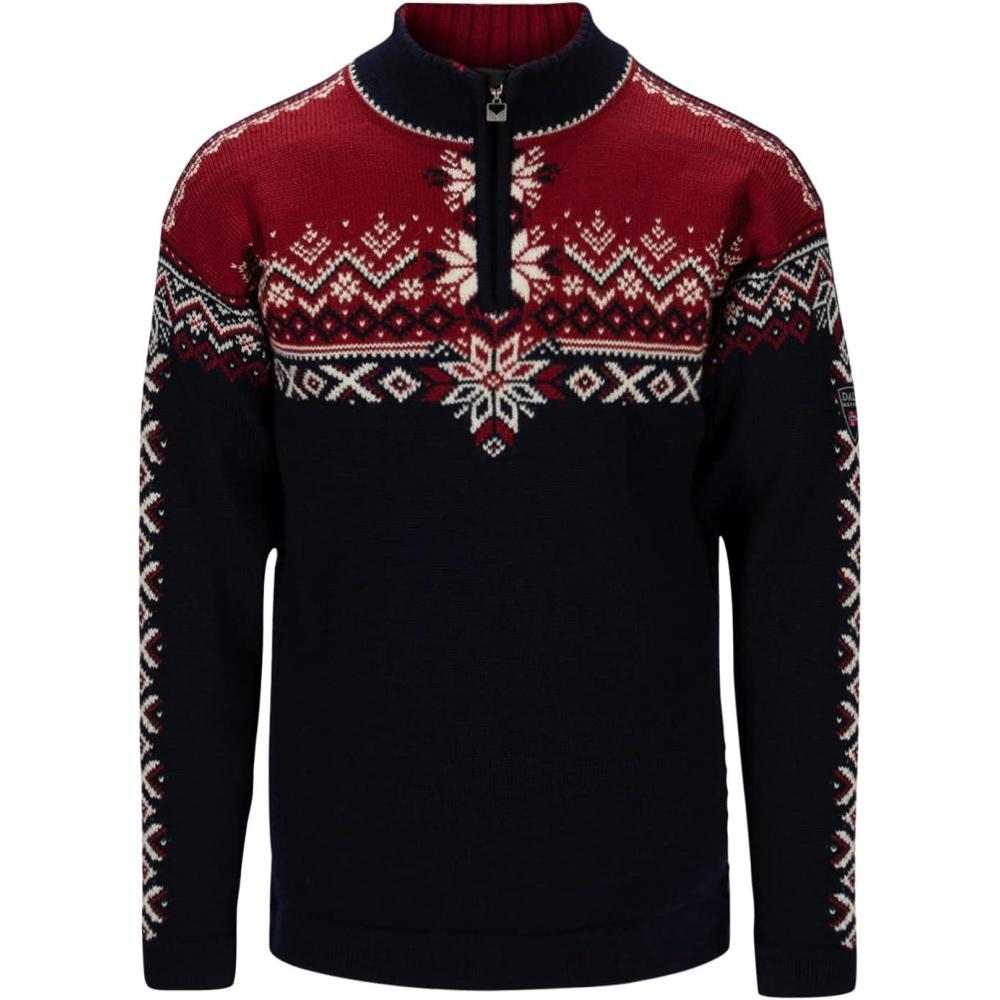 image:imageDale of Norway 140th Anniversary Mens Sweater 100 Lightweight Wool Ski Sweater Mens Sweaters and PulloversNavy Red Rose Offwhite