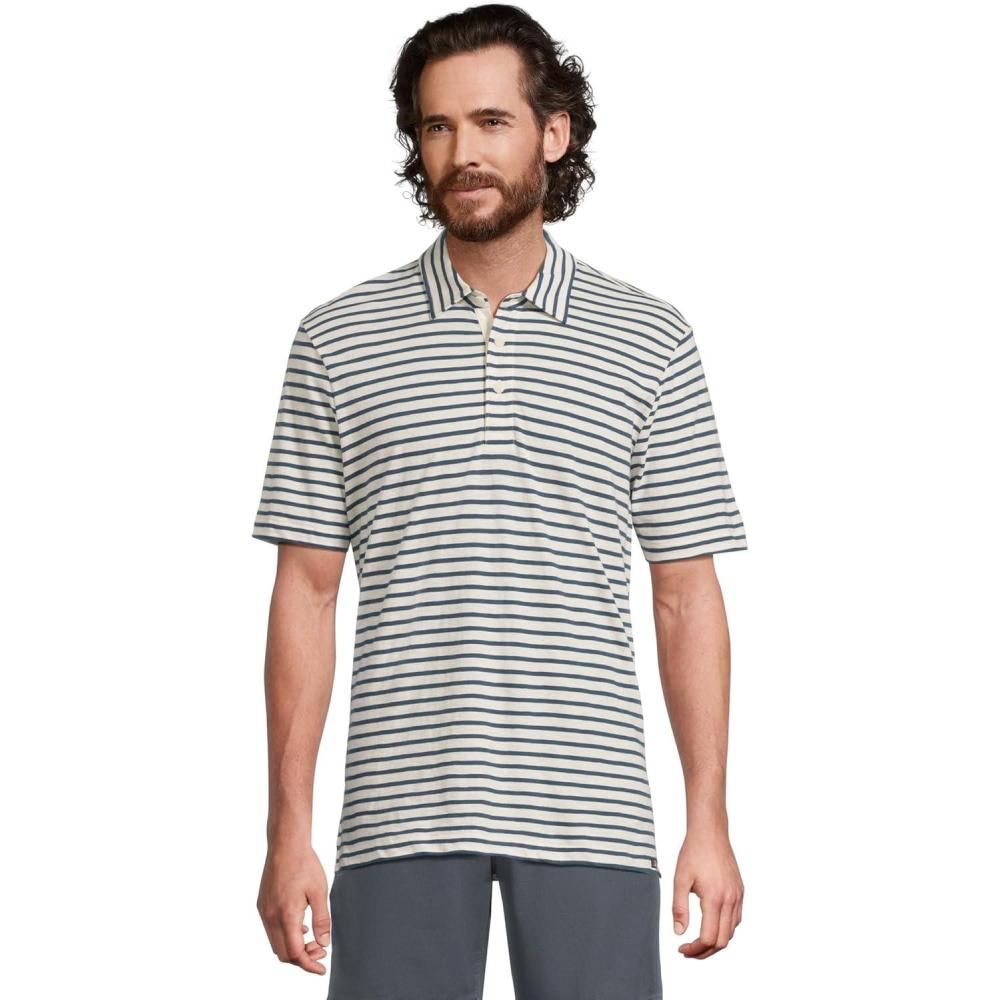 image:imageFaherty Mens Sunwashed TShirt PoloIvory Breton Stripe