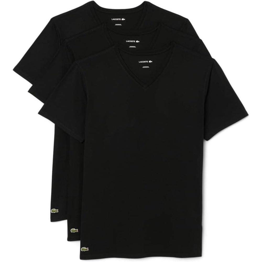 image:imageLacoste Mens 100 Cotton Regular Fit VNeck TShirt 3PackBlack