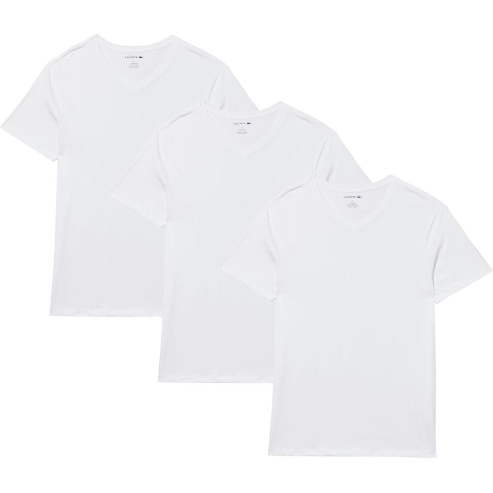 image:imageLacoste Mens 100 Cotton Regular Fit VNeck TShirt 3PackWhite