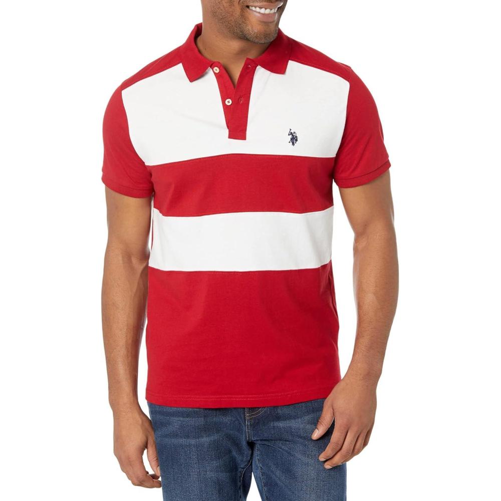 image:imageUS POLO ASSN Jersey Two ColorBlock Chest Stripe Knit ShirtEngine Red