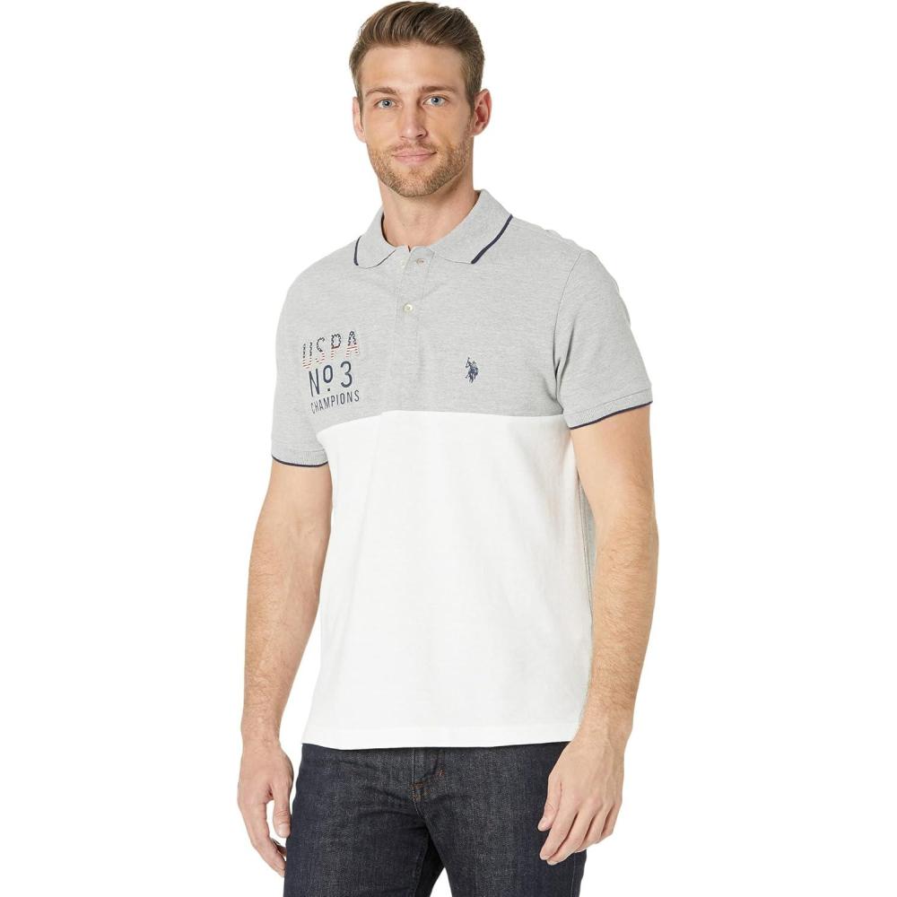 image:imageUS POLO ASSN Short Sleeve Embossed Color Block Slim Fit ShirtLight Heather Grey