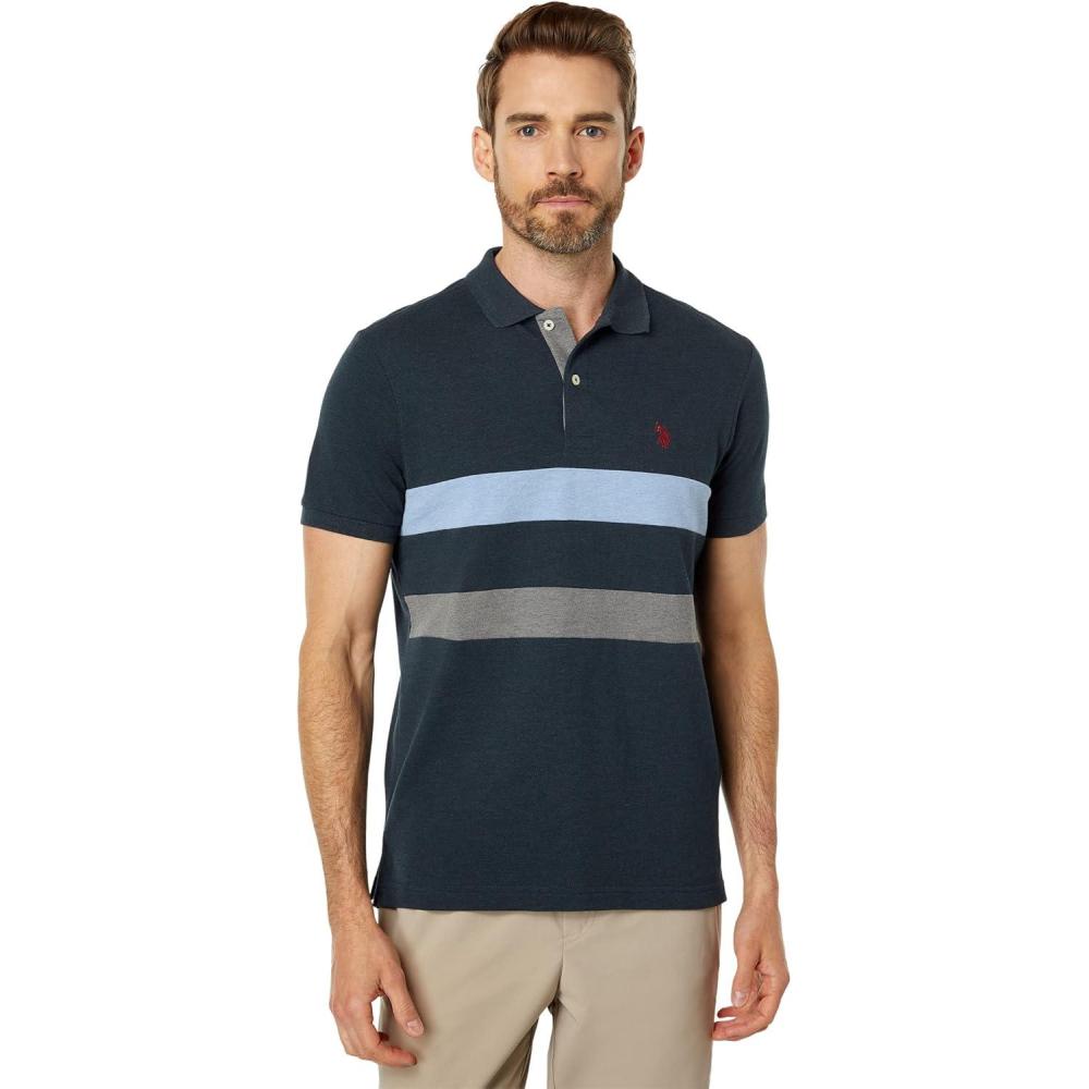 image:imageUS POLO ASSN Slim Fit Striped Chest Knit ShirtPeacoat Heather