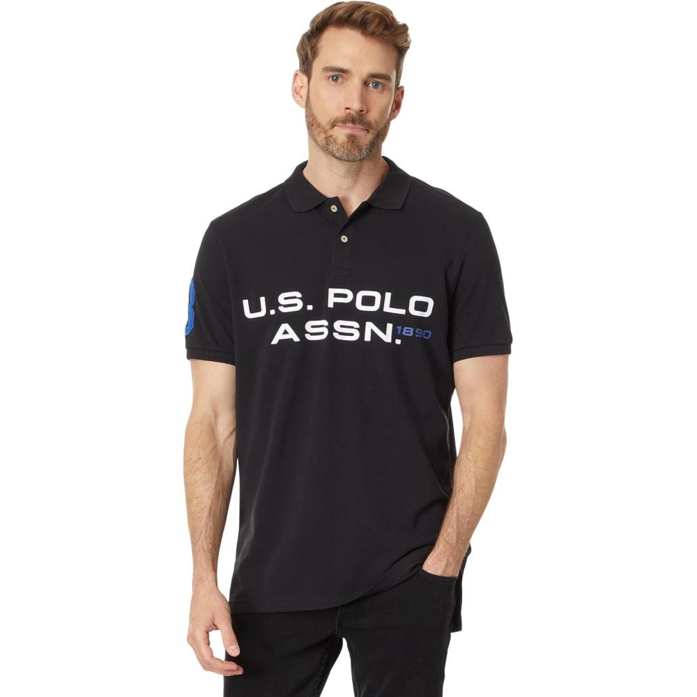image:imageUS POLO ASSN mens Short Sleeve Printed Chest Pique Polo ShirtBlack