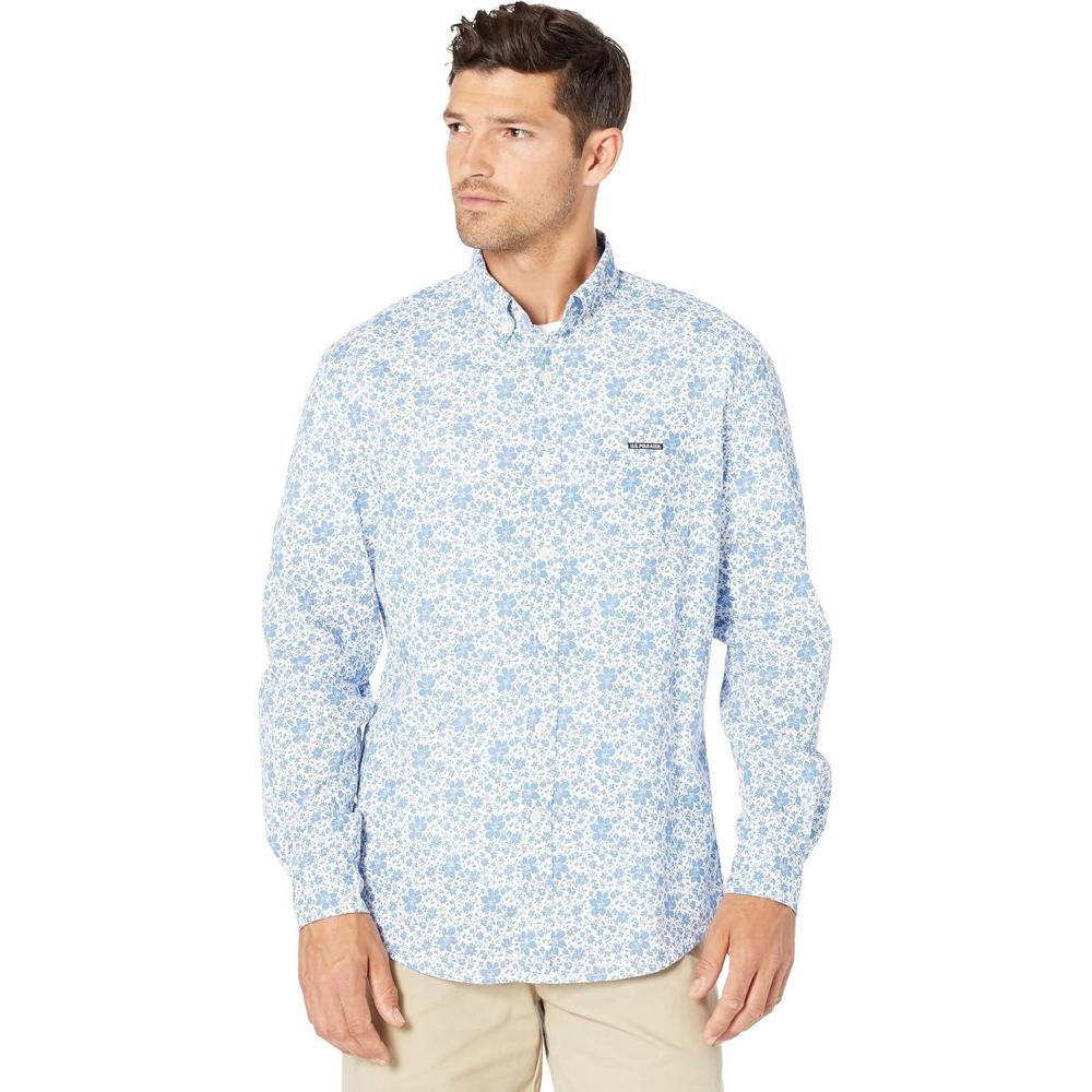 image:imageUS Polo Assn Long Sleeve Floral Print Woven Shirt White Winter LG