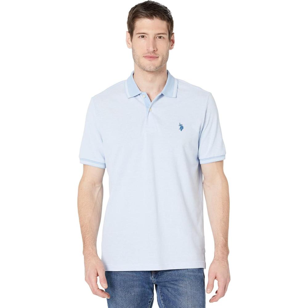 image:imageUS Polo Assn Mens Birdseye Tipped Polo ShirtOpen Air Blue