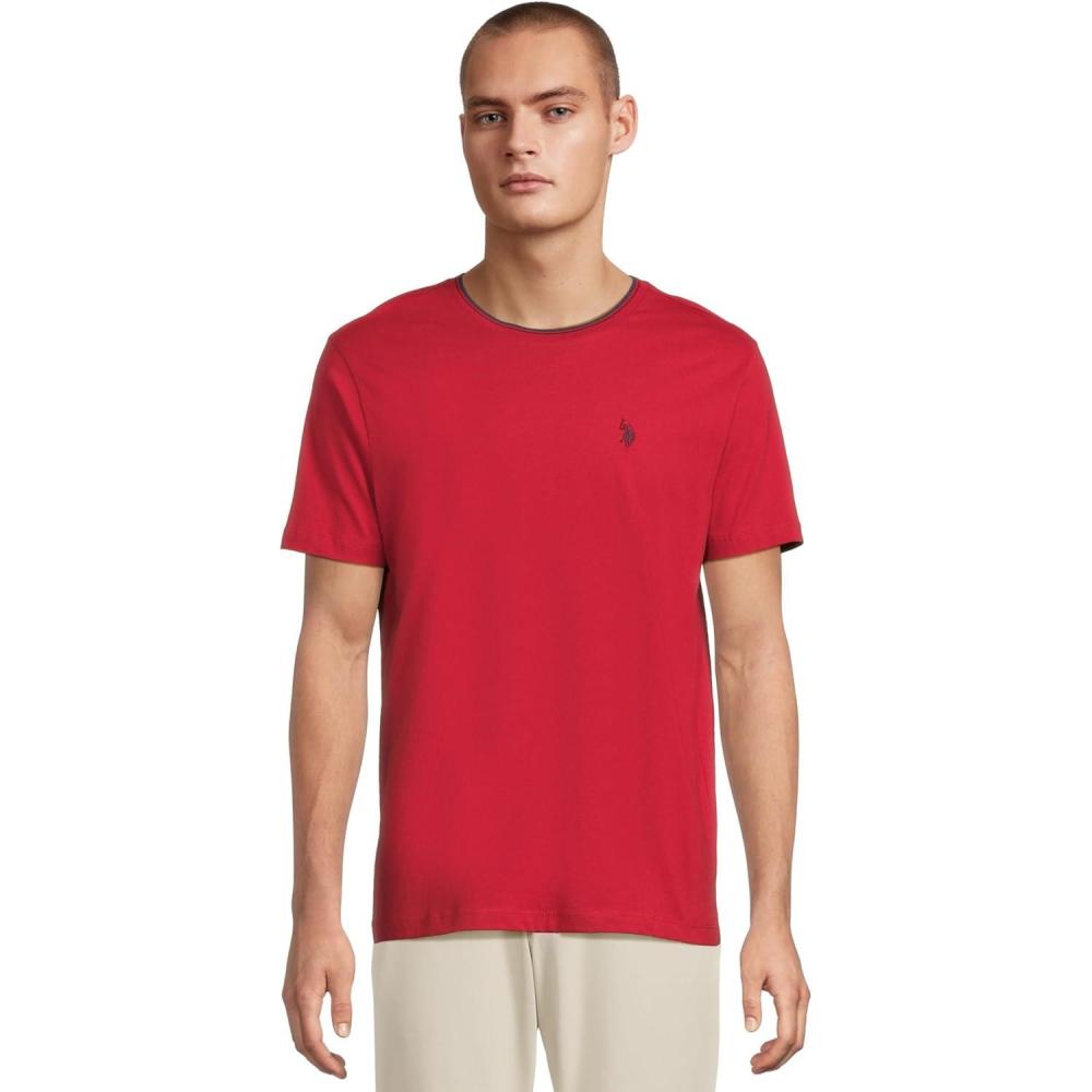image:imageUS Polo Assn Mens Short Sleeve Crew Neck Yarndye Collar Tipped Jersey TeeCanoe Red