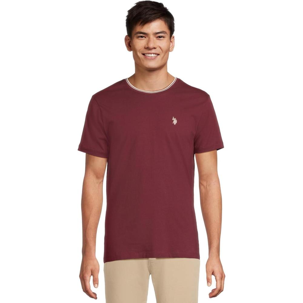 image:imageUS Polo Assn Mens Short Sleeve Crew Neck Yarndye Collar Tipped Jersey TeeMaroon Fall