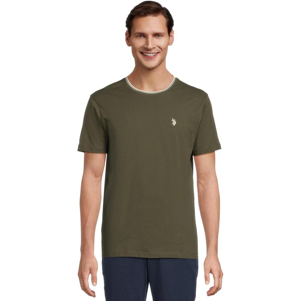 image:imageUS Polo Assn Mens Short Sleeve Crew Neck Yarndye Collar Tipped Jersey TeeOlive Trail