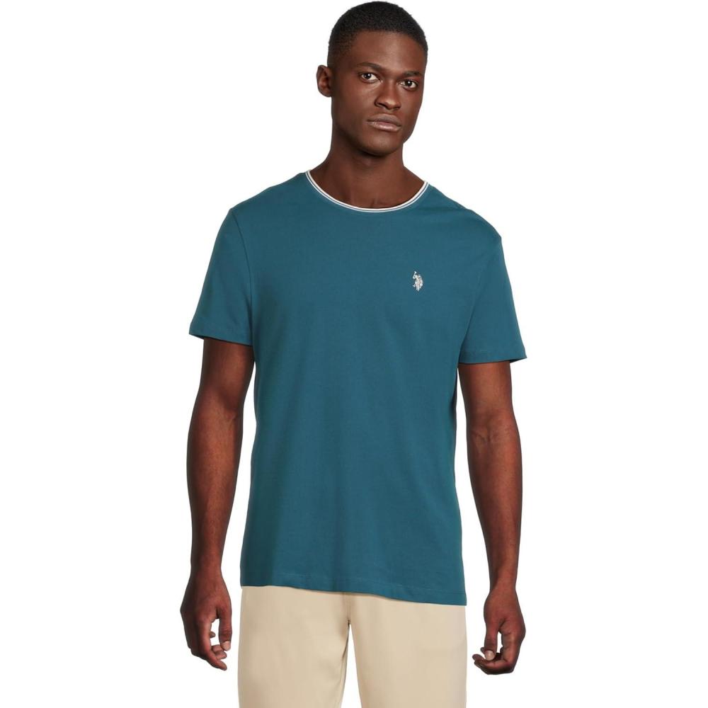 image:imageUS Polo Assn Mens Short Sleeve Crew Neck Yarndye Collar Tipped Jersey TeeTeal River