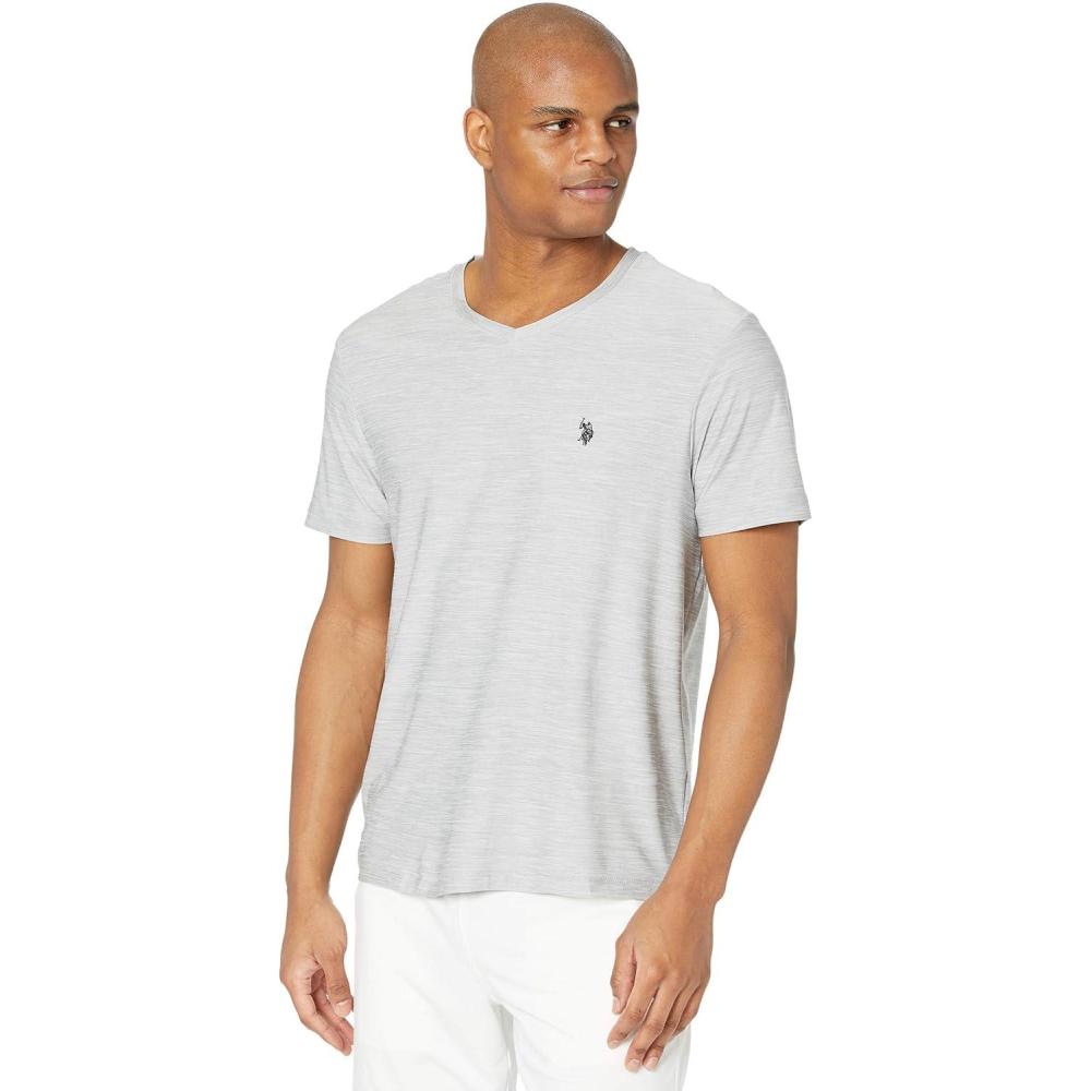 image:imageUS Polo Assn Mens Short Sleeve Poly VNeck Solid TShirtLight Heather Gray