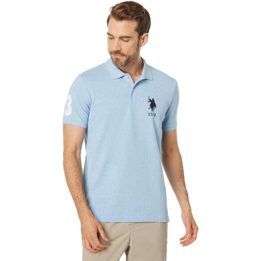 image:imageUS Polo Assn Mens Solid Pique Polo ShirtSurf Blue Heather