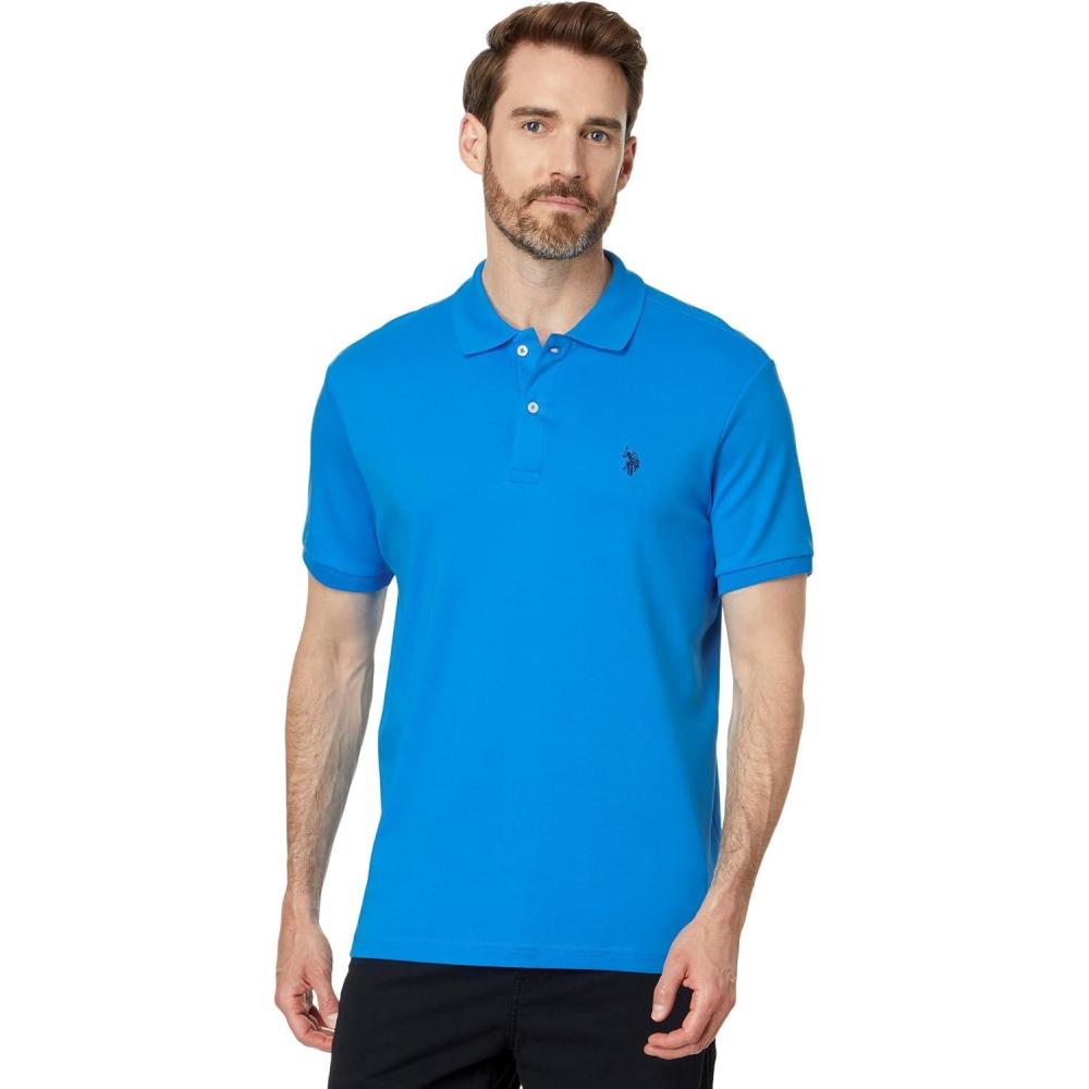 image:imageUS Polo Assn Mens Solid Short Sleeve Interlock Polo Shirt Golf Shirts for Men Business Casual PolosBeacon Blue