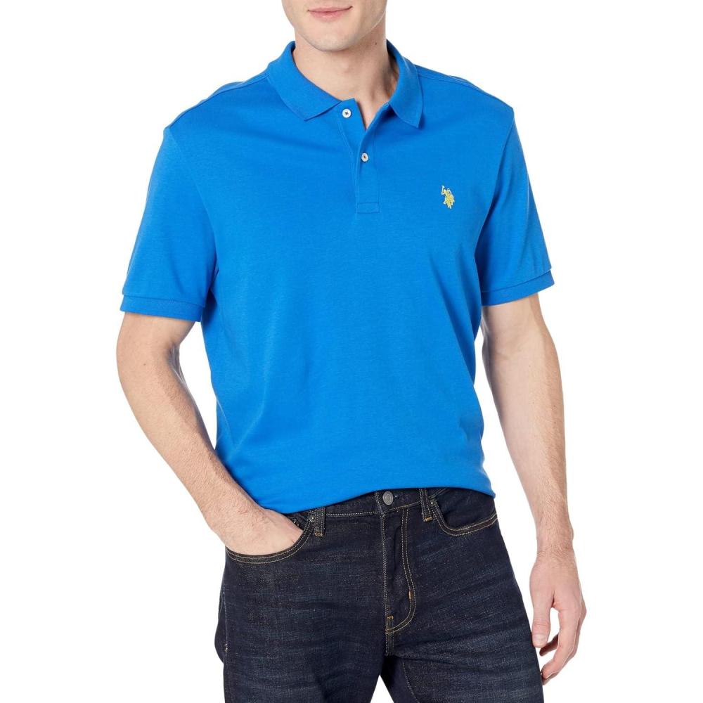 image:imageUS Polo Assn Mens Solid Short Sleeve Interlock Polo Shirt Golf Shirts for Men Business Casual PolosBritish Blue