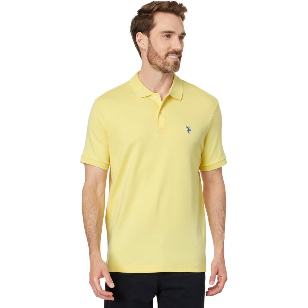image:imageUS Polo Assn Mens Solid Short Sleeve Interlock Polo Shirt Golf Shirts for Men Business Casual PolosCalifornia Yellow