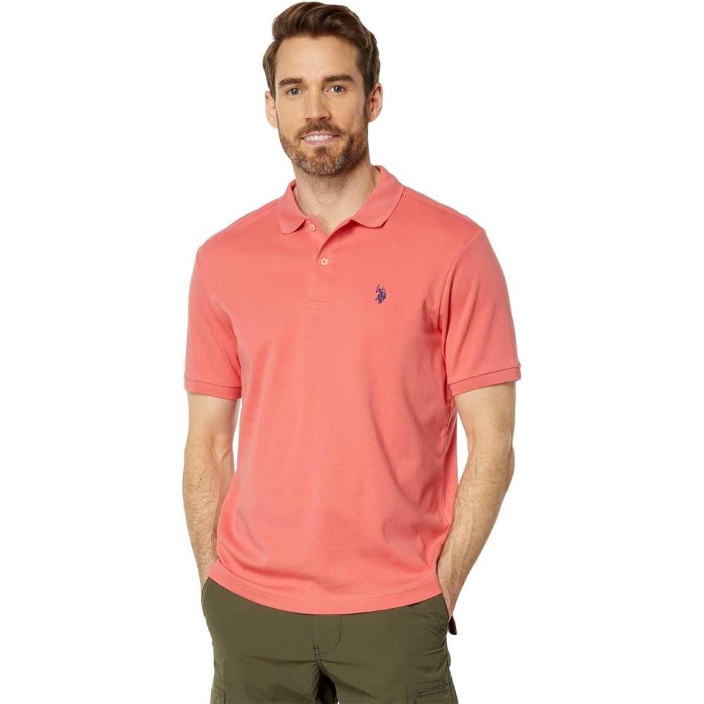 image:imageUS Polo Assn Mens Solid Short Sleeve Interlock Polo Shirt Golf Shirts for Men Business Casual PolosCoral Fins