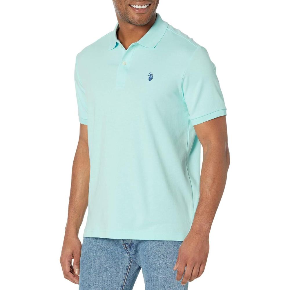 image:imageUS Polo Assn Mens Solid Short Sleeve Interlock Polo Shirt Golf Shirts for Men Business Casual PolosEasy Turquoise