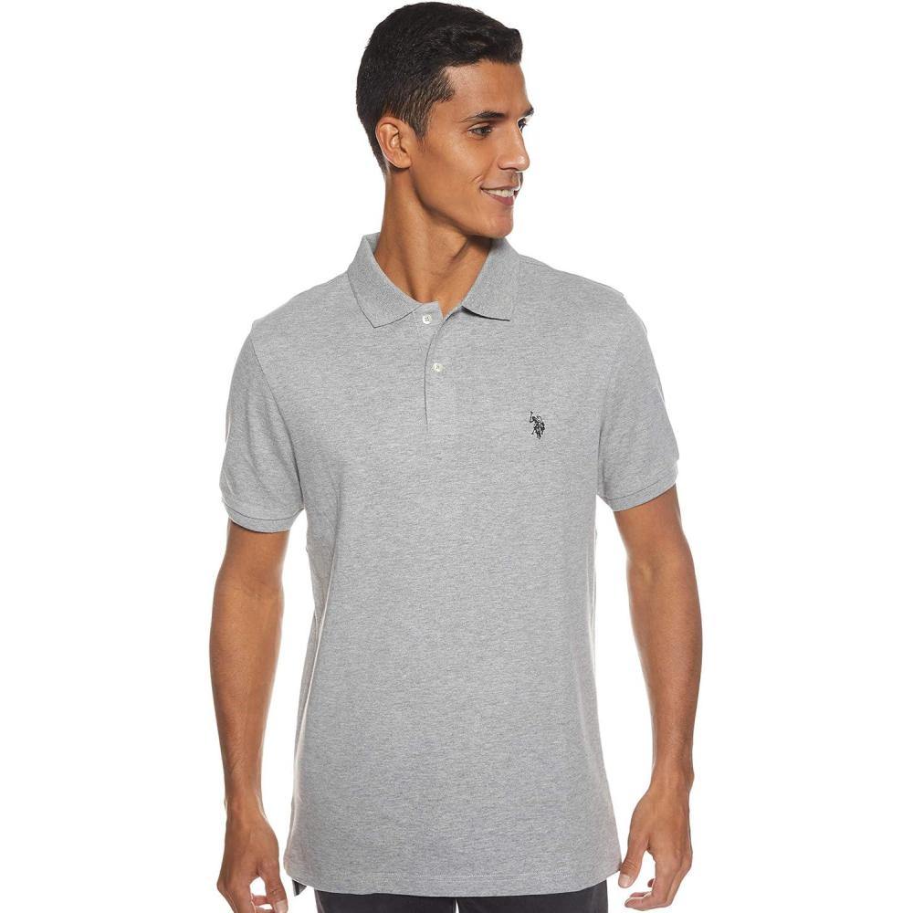 image:imageUS Polo Assn Mens Solid Short Sleeve Interlock Polo Shirt Golf Shirts for Men Business Casual PolosHeather Gray