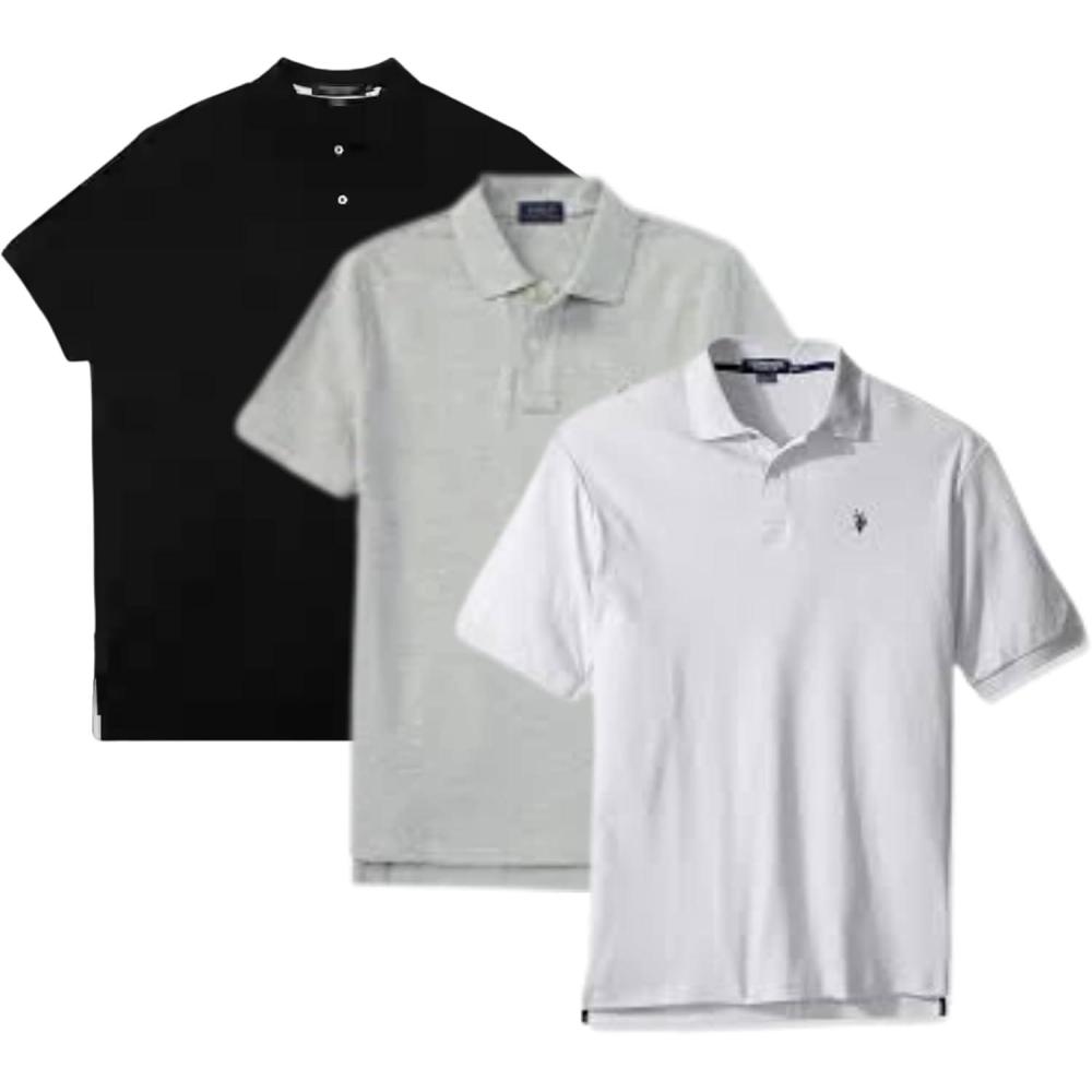 image:imageUS Polo Assn Mens Solid Short Sleeve Interlock Polo Shirt Golf Shirts for Men Business Casual PolosHeather GreyWhiteBlack